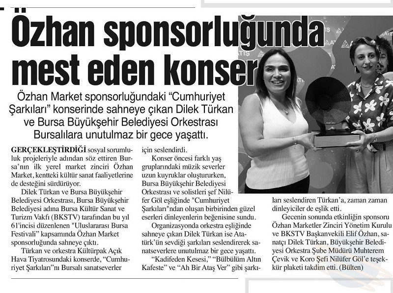 ÖZHAN MARKET SPONSORLUĞUNDAKİ DİLEK TÜRKAN KONSERİ BURSALILARI MEST ETTİ