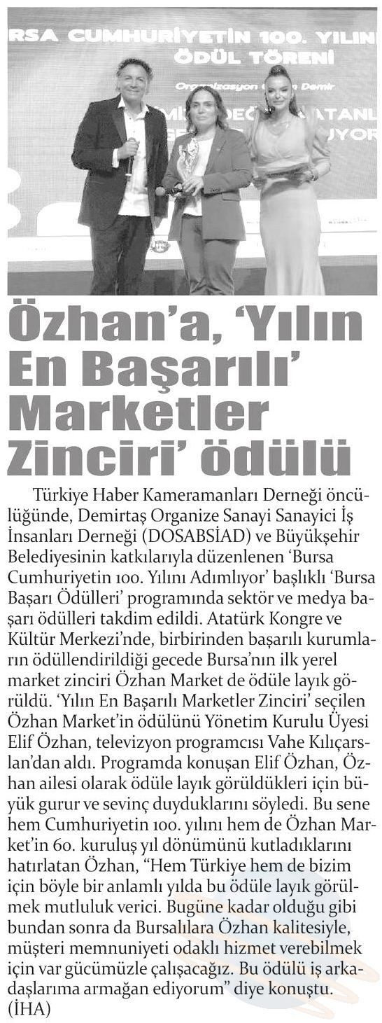 Özhan Market'e 'Yılın En Başarılı Marketler Zinciri' Ödülü